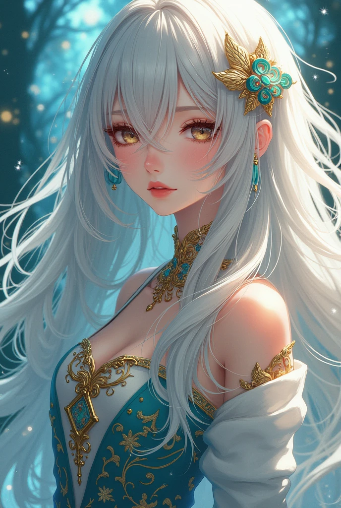 anime girl with long hair and luxurious clothes 