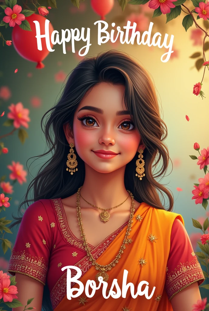 Bangladeshi adult pretty girls Birthday writing on background is happy birthday Borsha