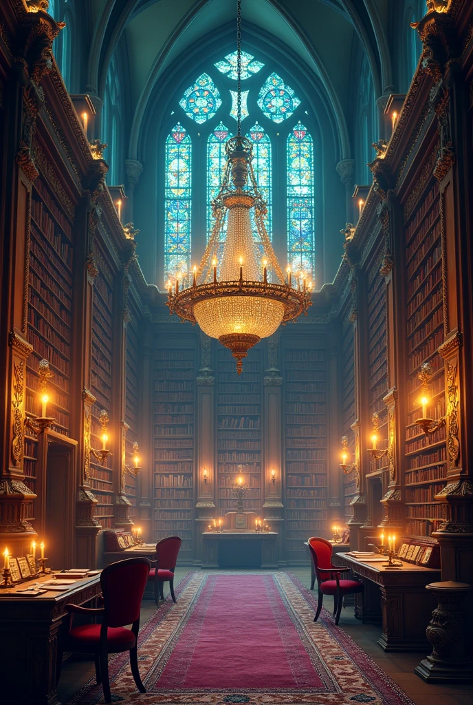 please make a picture of a magic library, imaginative, more romantic and colorful
