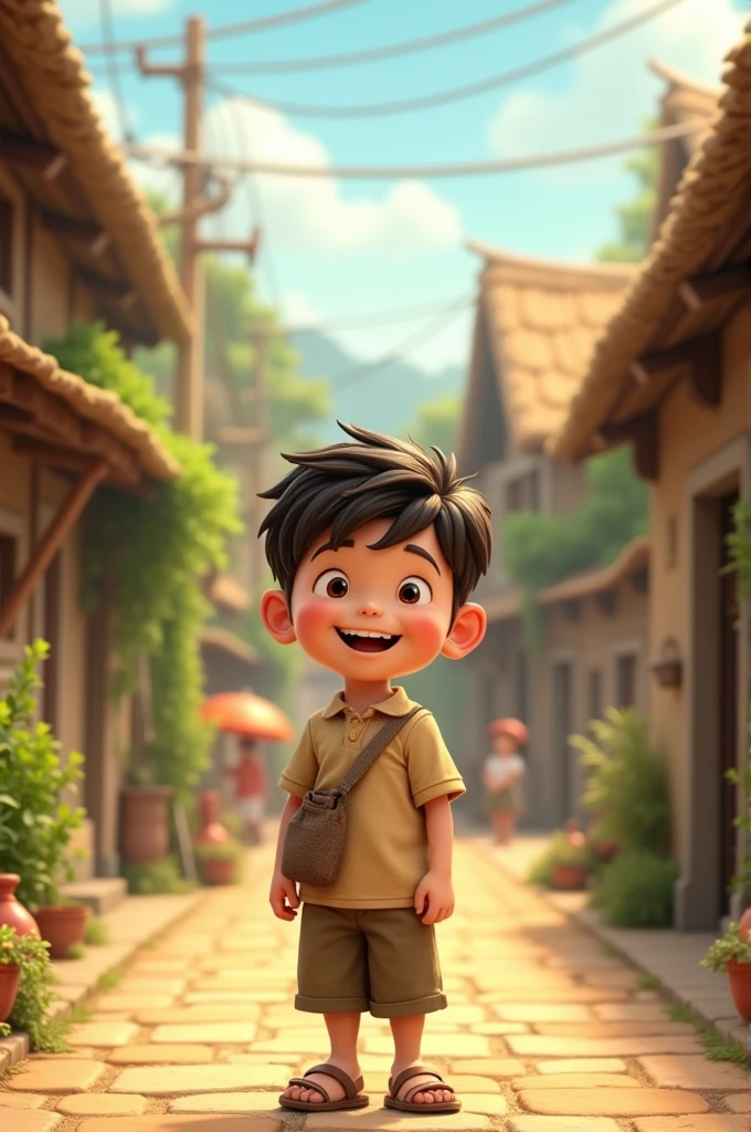 In a Village a boy smile