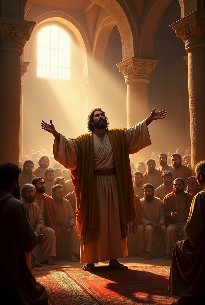 Paul the apostle preaching in the synagogue