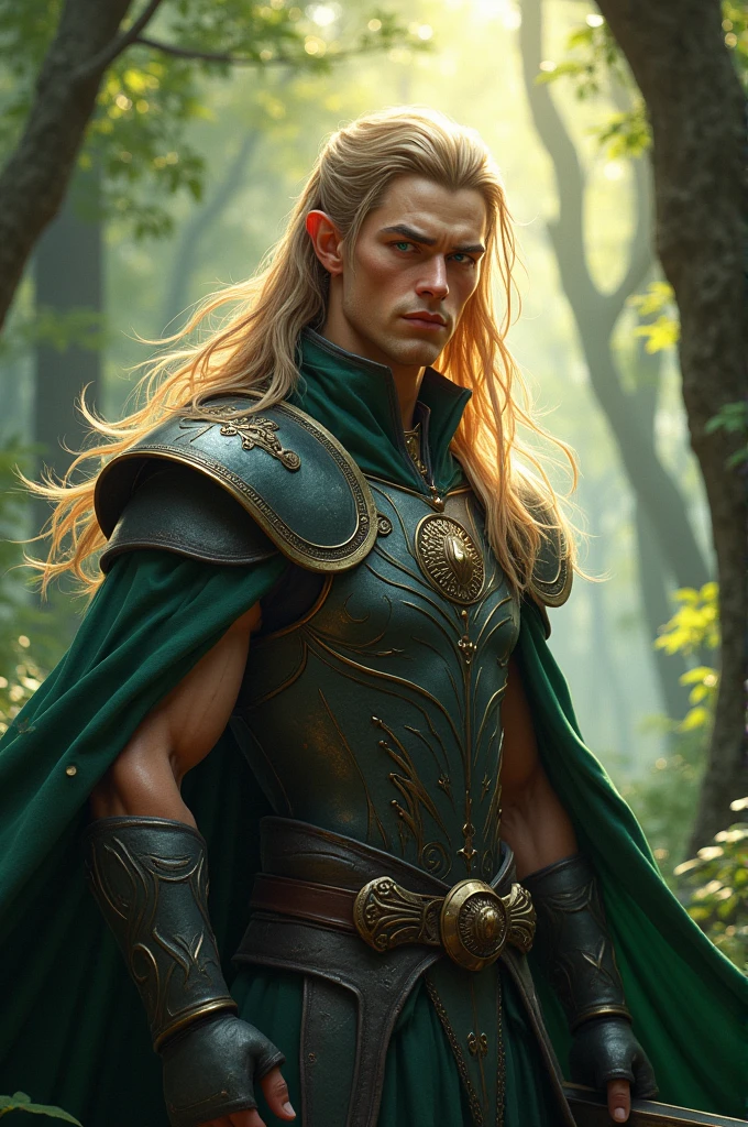 Good Elf, with long blonde hair and light blue eyes. Extremely handsome and manly