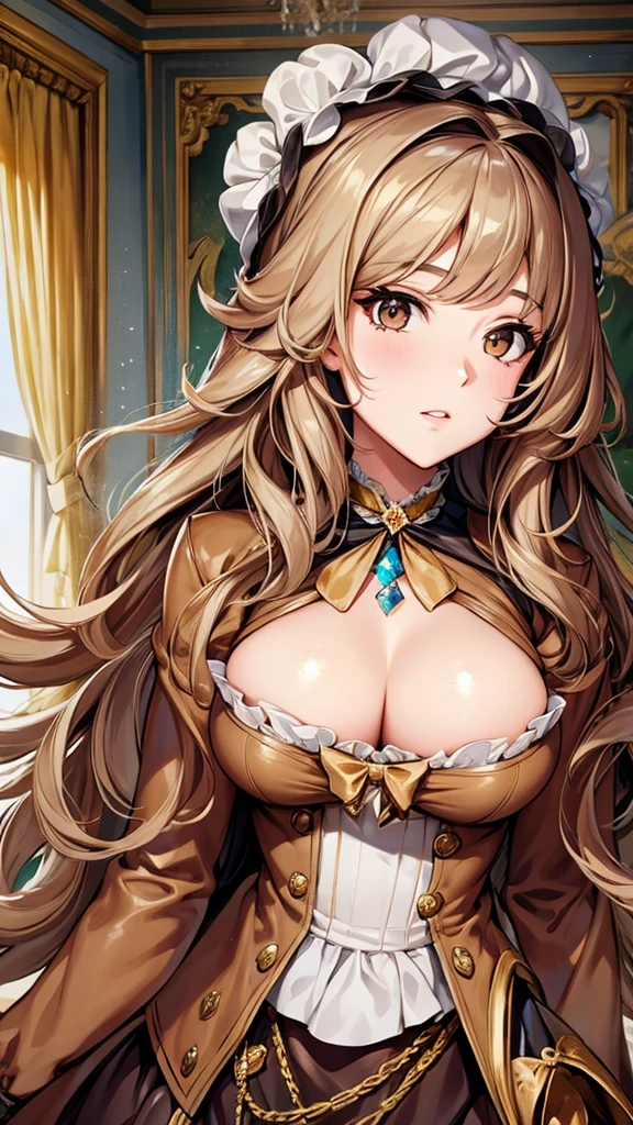 brown long hair, brown eyes, big boobs, Marie Antoinette