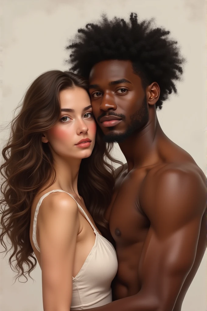 White woman with straight wavy brown hair and brown man with curly black hair
