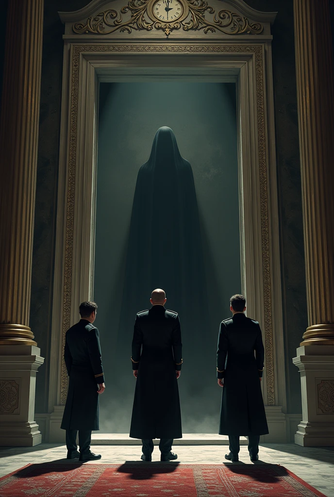servants at the palace door with the evil man