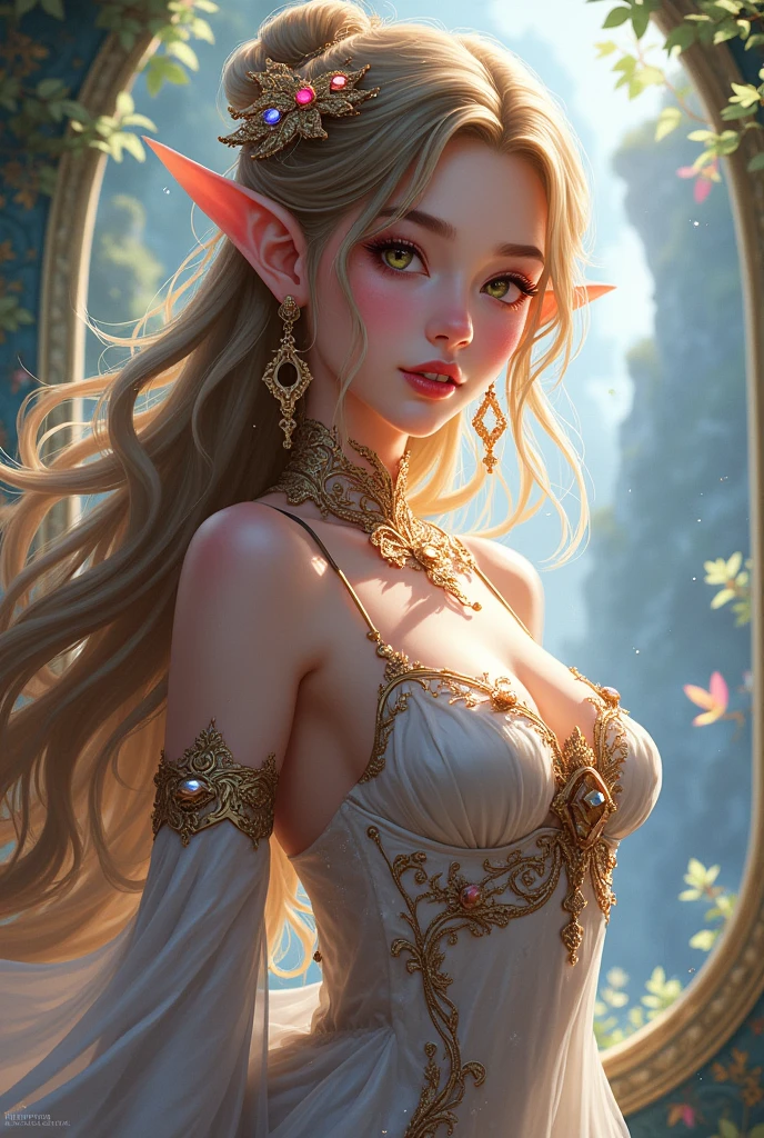 anime elf girl with long hair and luxurious clothes