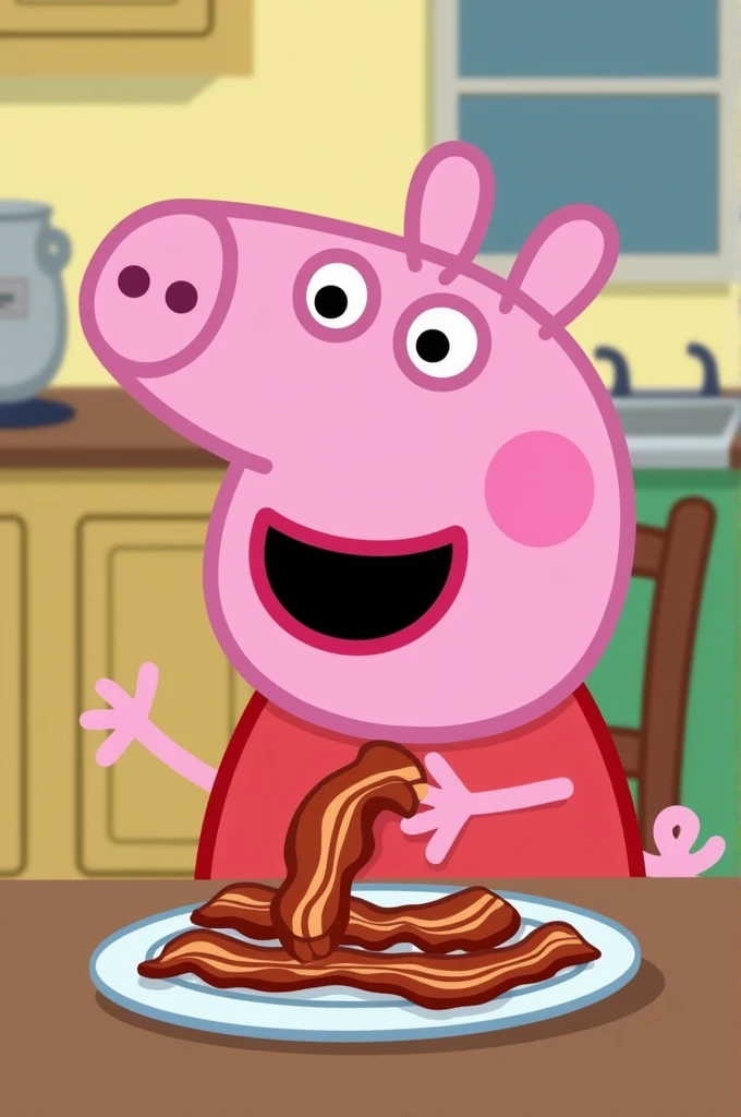 Peppa pig eats bacon