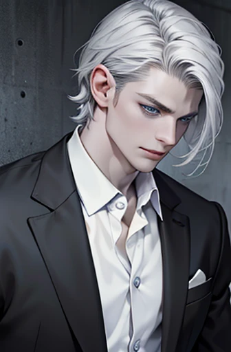 best quality, black grey hair, blue eyes, pale skin, CEO, expression in love, 31 years.