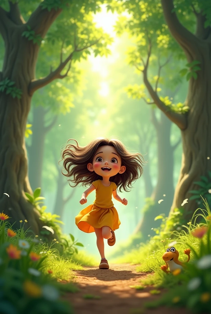 Animated image of a girl running through the forest