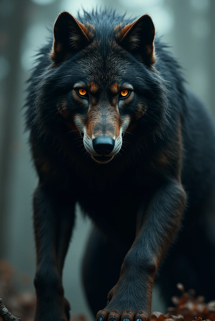 Beautiful werewolf, dark skin and black hair with hazel eyes with scars