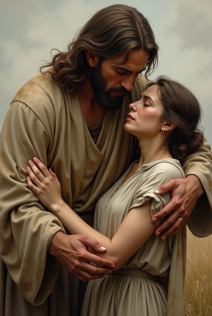 Jesus lifting up a tired woman