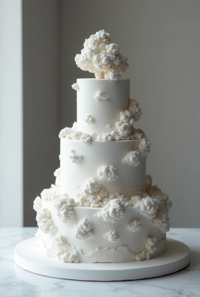 1 tier cake for women, cloud theme, fussy, detail, complicated, Gentle style, main tone black and white