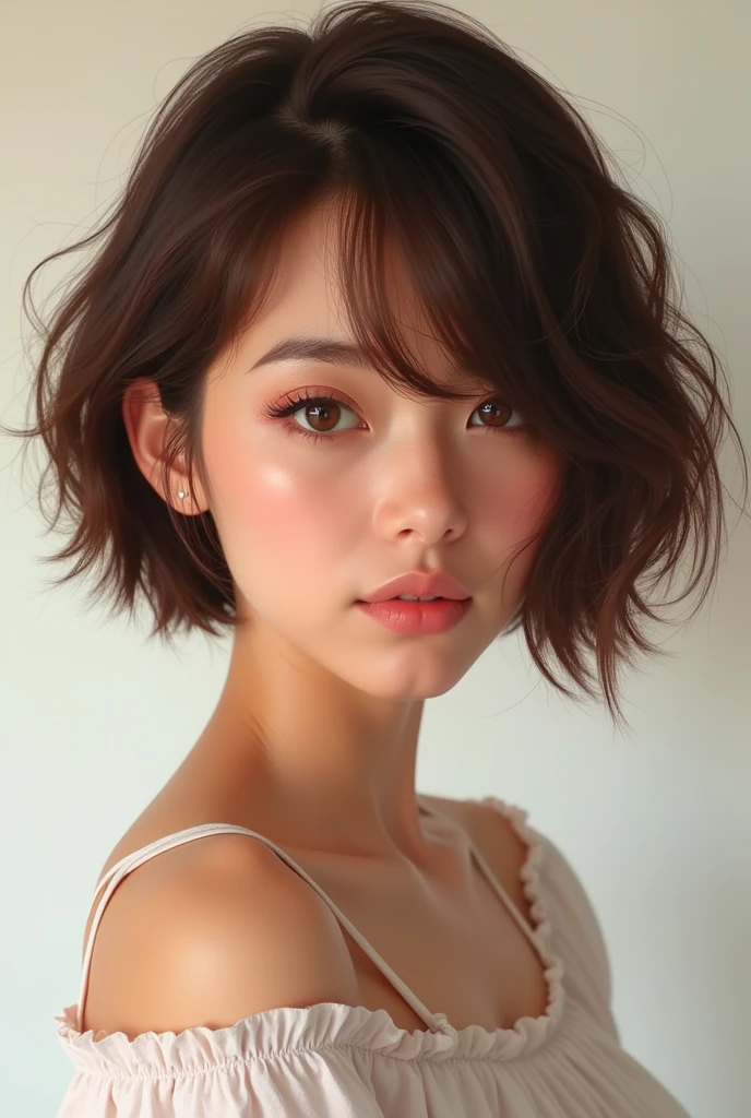 Real short hair brunette young girl