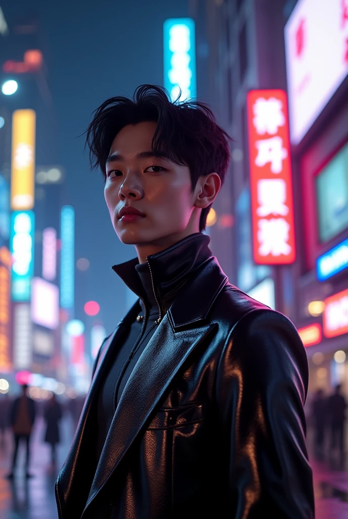 Create BTS Taehyung's image in latex in a city night