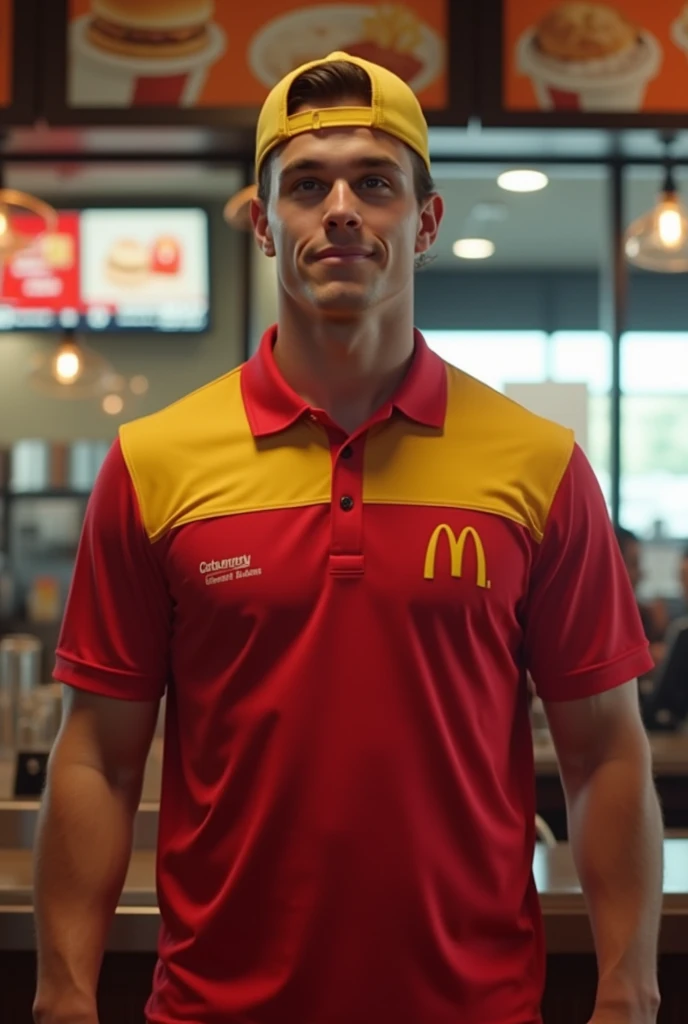 Christian mccaferry in a McDonalds employee uniform 
