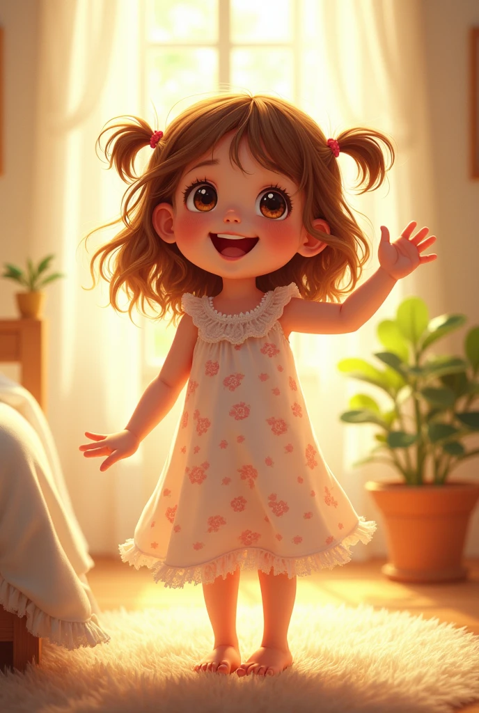 Young girl saying good morning