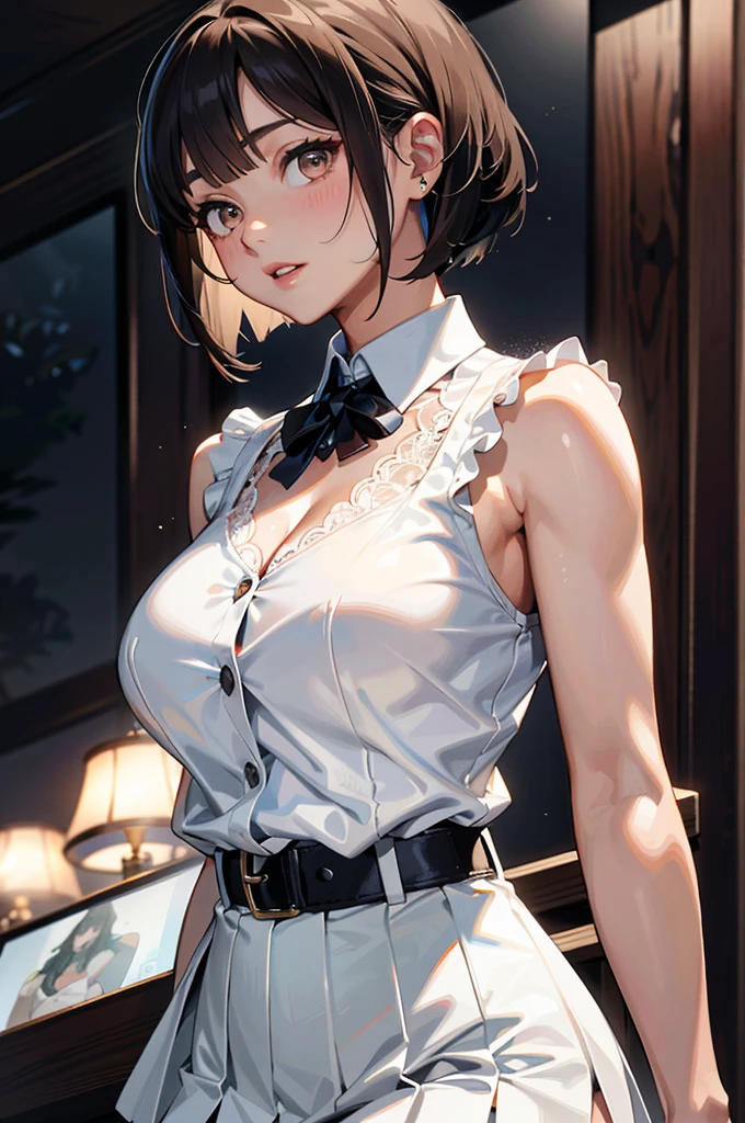 3D, Beautiful,, Sexy Body, Facing the Audience,(Underboobs:1.5)(White Transparent Lace Miniskirt:1.5)