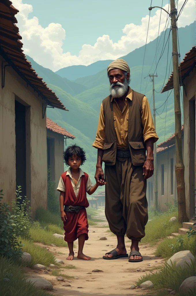 Poor life in village with father