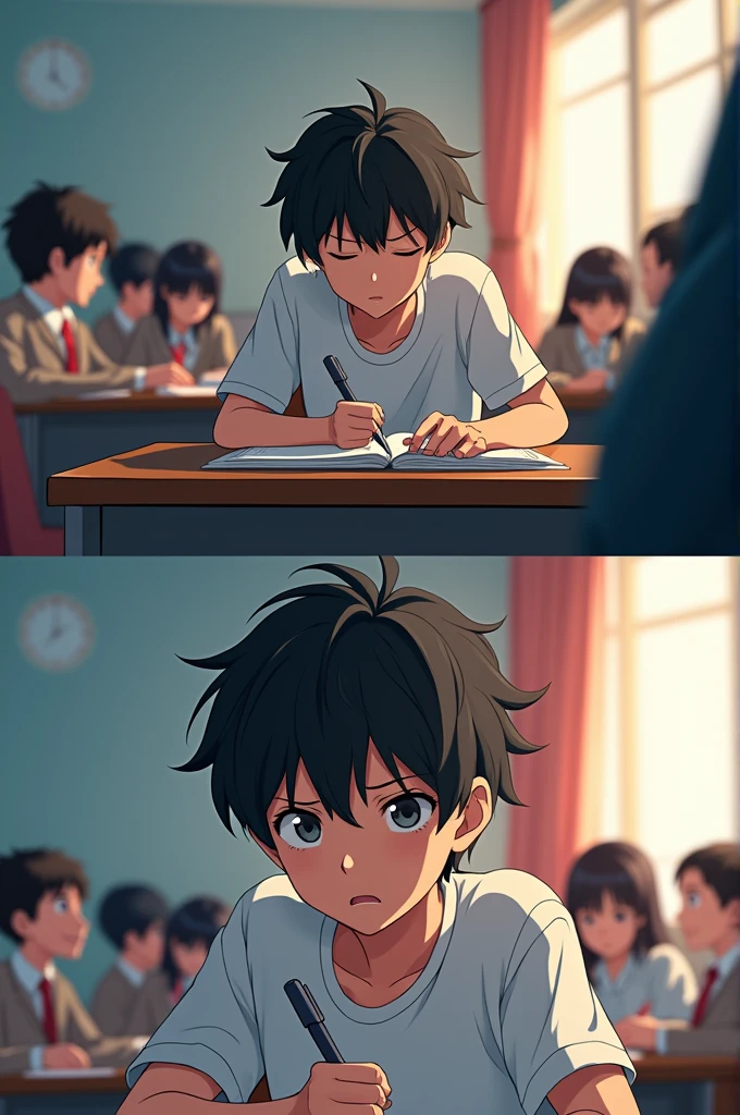 Teenager half asleep in his classroom anime vignette 1, vignette 2 where anime completely wakes up