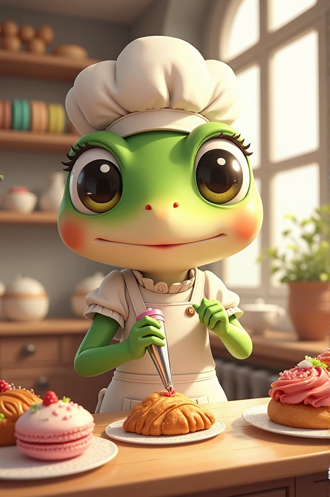 Cute frog girl pastry chef