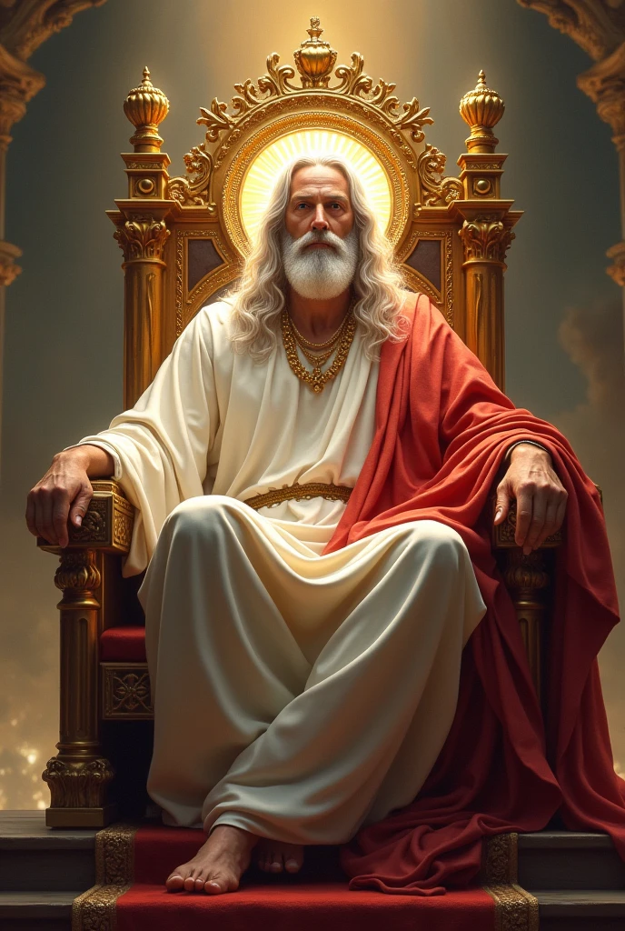 God. Jesus age 25 is sitting on the thrown with his crown white hair