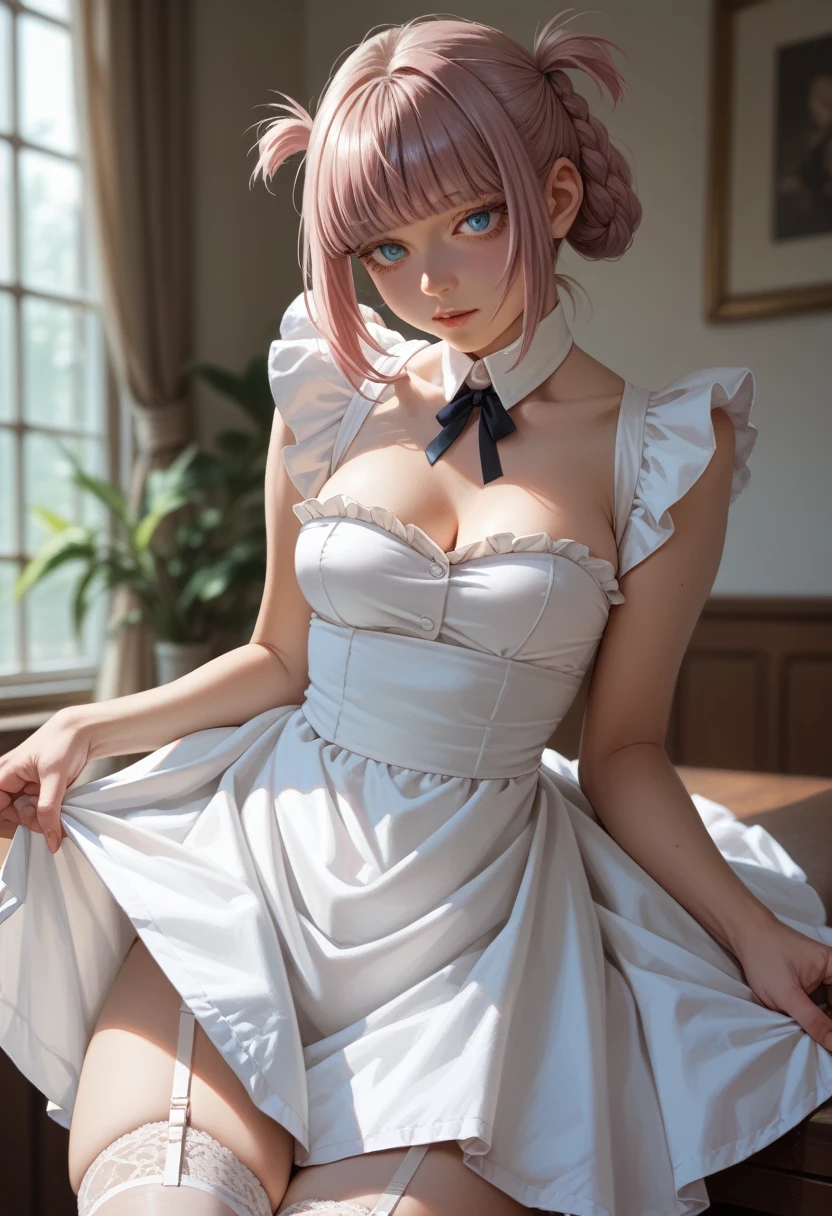 Nazuna Nanakusa,sexy maid dress,short, with garter belt. 