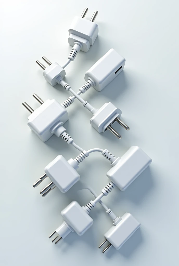 Make a picture of an adapter plug connected to another adapter plug that is connected to another adapter plug