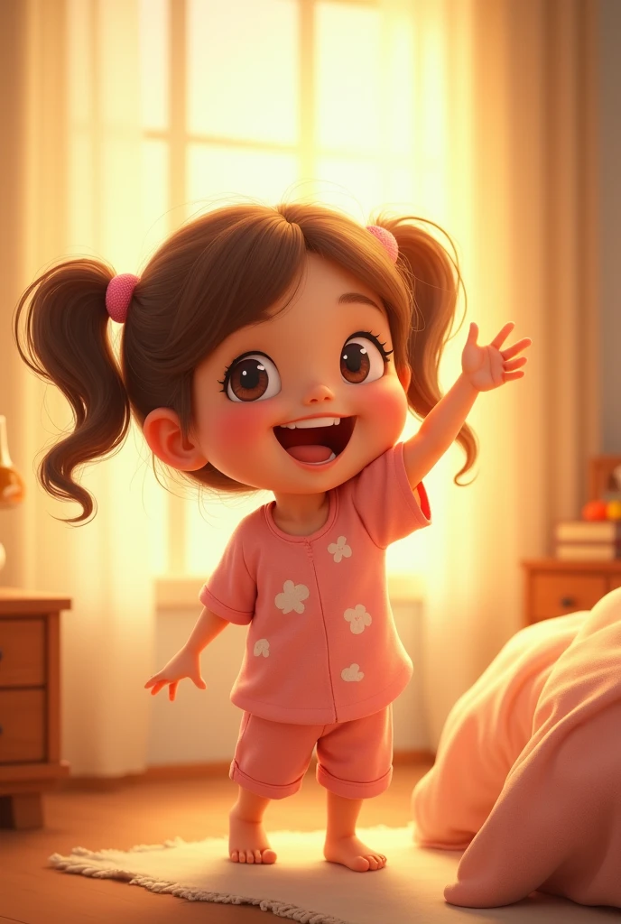 Young girl saying good morning real
