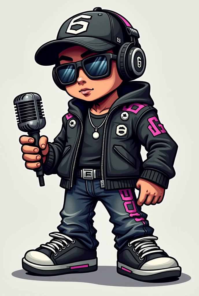mascot for **S!XSATURD4Y** will be named **S!X** which is a cartoon character designed to be cool and extremely brutal. This character will clearly convey confidence and hip-hop ability.

**shape and characteristics**: มาสคอตจะมีรูปร่างที่ล้ำสมัยและดูดุดัน ตัวการ์ตูนอาจมีลักษณะคล้ายกับตัวเลข 6 หรือ 4 แต่มีการออกแบบให้มีความแข็งแรงและเต็มไปด้วยพลัง เช่น การมีกล้ามเนื้อที่ชัดเจนหรือstanceที่แสดงถึงความมั่นใจ

**head**: The mascot will wear a baseball cap or a cap with a sharp pattern, such as a cap decorated with graphics or symbols that reflect brutality and coolness. You can add details like futuristic sunglasses or borders that give a cool feeling.

**Appearance**: Appearanceของมาสคอตจะต้องดูดุดันและมีความเฉียบคม ด้วยcolorหน้าและการแสดงออกที่ดูมั่นใจ อาจเพิ่มองค์ประกอบเช่น การมีแผลหรือรอยสักเล็กน้อยที่ดูเป็นเอกลักษณ์

**clothes**: clothesของมาสคอตจะต้องมีความสอดคล้องกับสไตล์ฮิปฮอปที่เท่และโหด เช่น เสื้อแจ็คเก็ตหนังที่มีลวดลายหรือปักลายกราฟิกที่ดูเป็นเอกลักษณ์ กางเกงยีนส์ที่ดูทนทานและรองเท้าบูทที่มีการตกแต่งให้ดูดุดัน

**Accessories**: The mascot may hold a microphone or headphones with a modern design to enhance the coolness and professionalism. It can also add symbols related to hip-hop such as musical notes with a unique decoration.

**color**: ใช้colorที่เข้มและดุดัน เช่น colorดำ, Dark gray, และcolorเงิน เพื่อสร้างความรู้สึกที่เข้มข้นและทันสมัย colorที่ใช้จะต้องทำให้มาสคอตดูมีพลังและโดดเด่น

**stance**: มาสคอตควรมีstanceที่แสดงถึงความมั่นใจและความโหด เช่น การยืนในstanceที่ดูทรงพลังหรือการถือไมค์ในstanceที่ดูมีพลัง