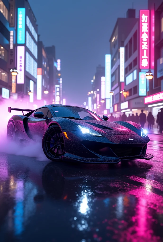 car drifting in tokyo, purple blue filter