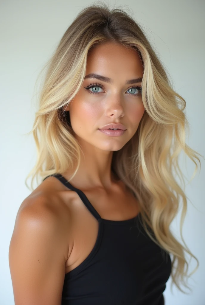 Blonde influencer with blue eyes