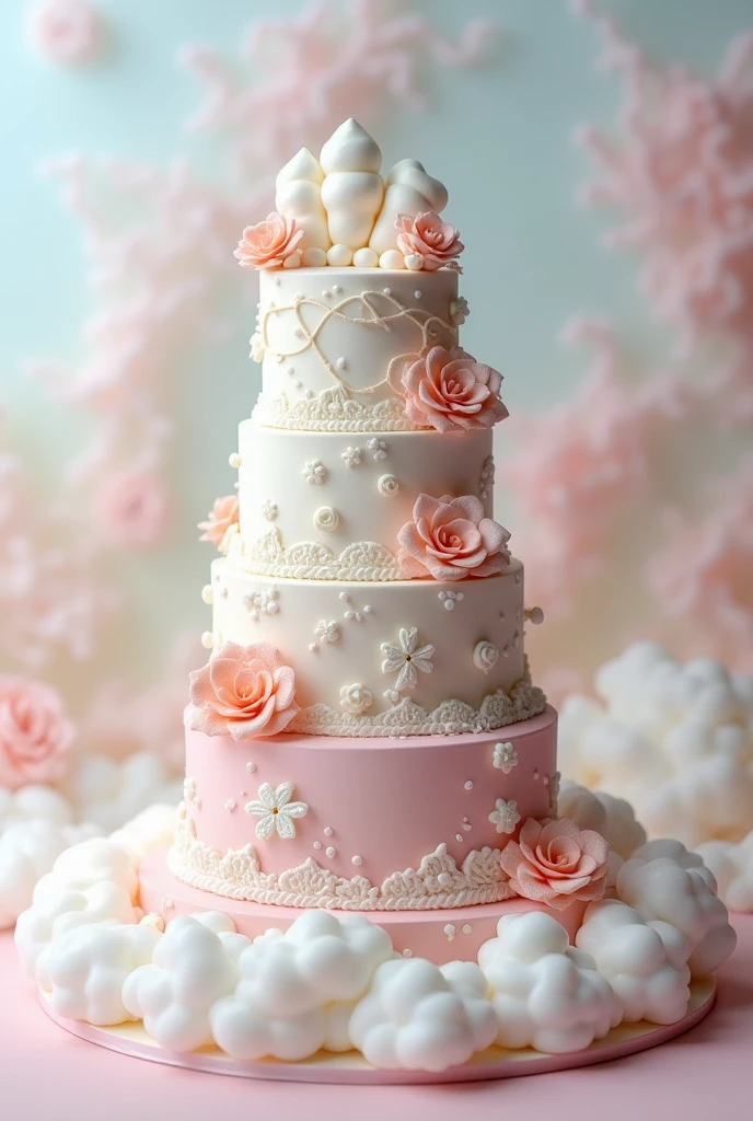 1 tier cake, cloud theme for girls, complicated, detail, fussy, meticulous, Pretty