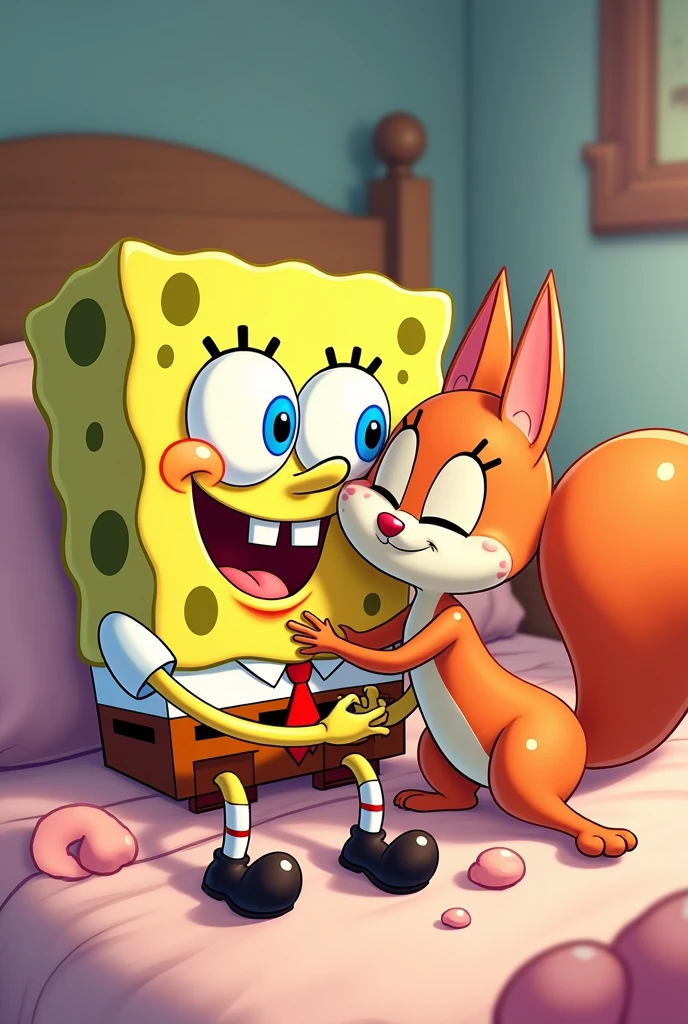 SpongeBob in bed with Sandy Cheeks 