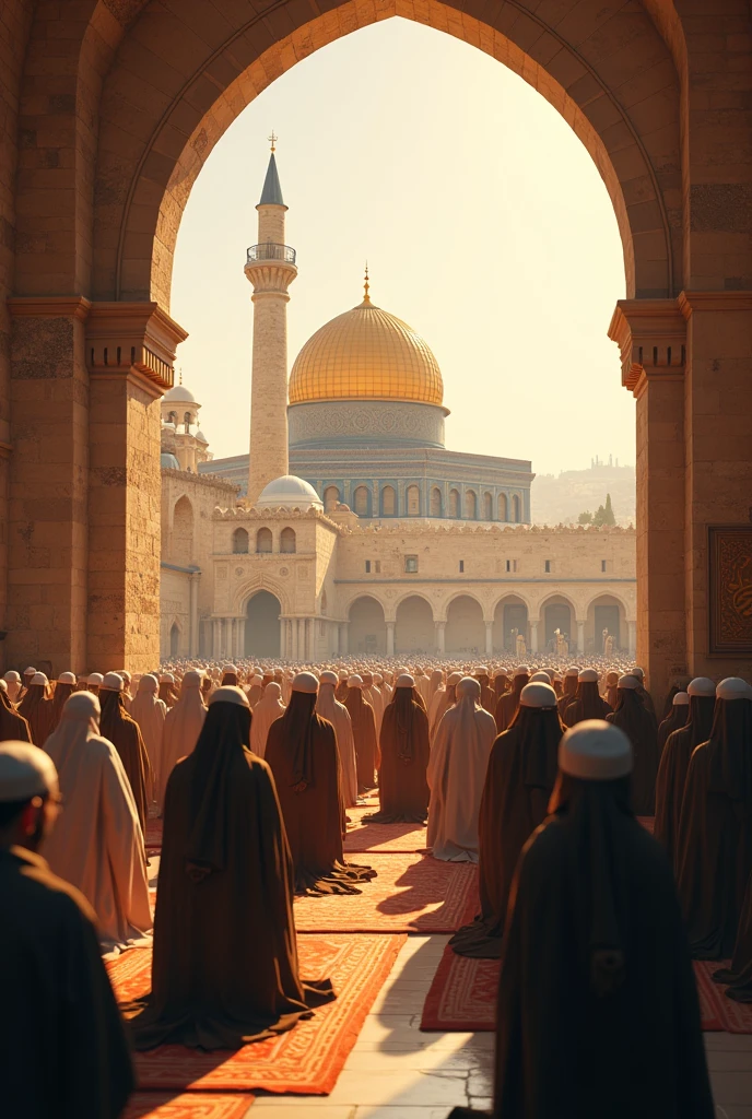 Muslims are praying around Al-Aqsa Mosque