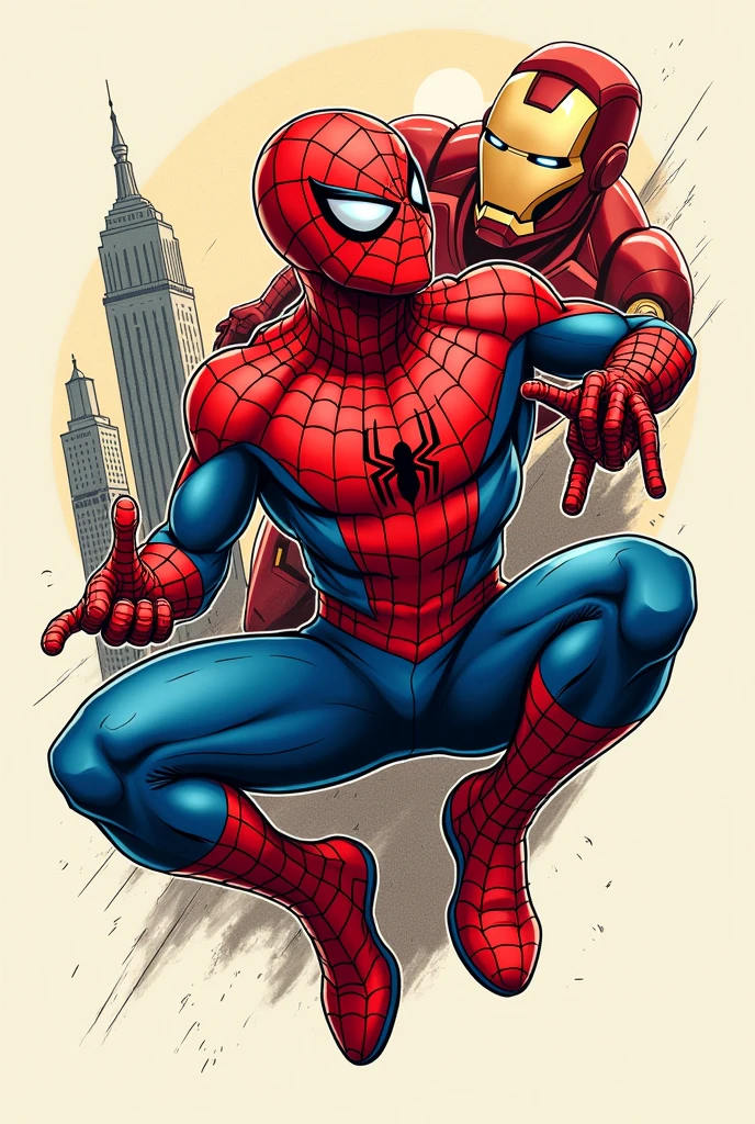 Create a cute spiderman tattoo sketch along with iron man