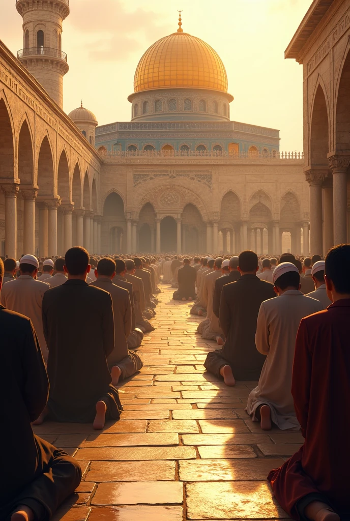 Muslims are praying around Al-Aqsa Mosque