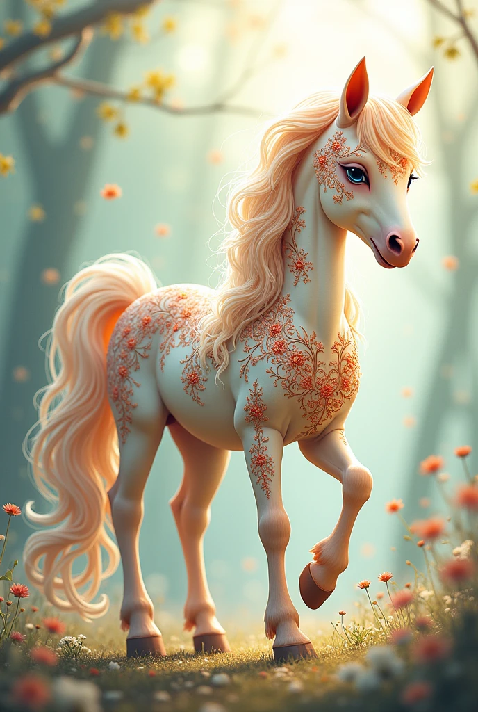 drawn pony drawn with beautiful decorations 