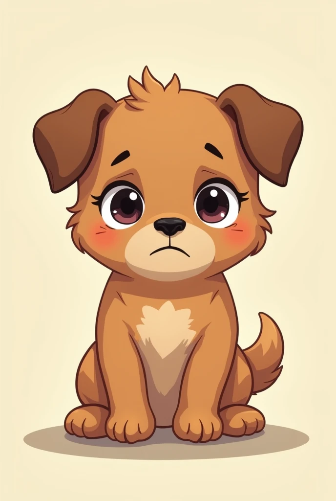 Cartoon of a brown dog with small ears and sad eyes