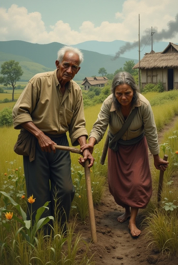 Poor Father mother working in village