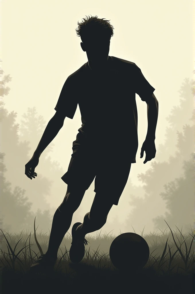 Silhouette of a young man playing soccer in an environment