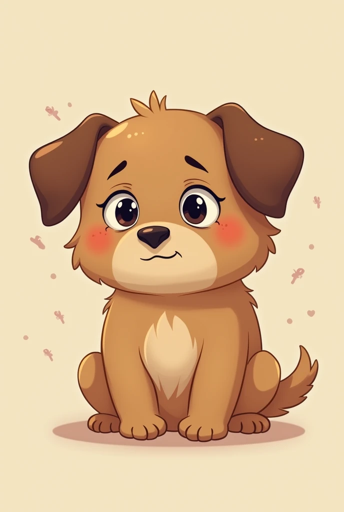 Cartoon of a brown dog with small ears and sad eyes 