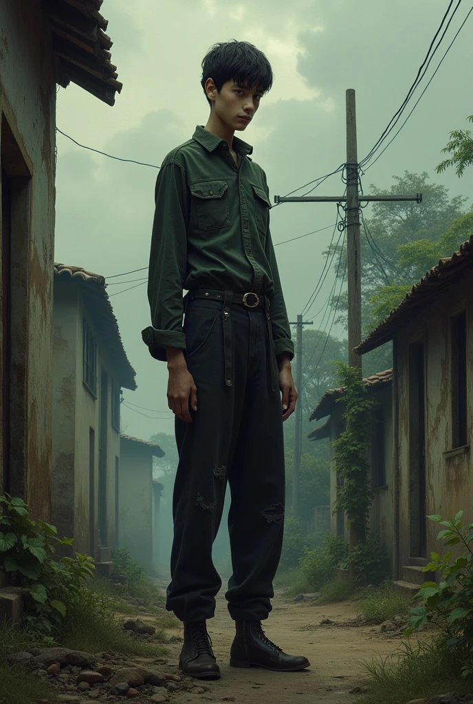 a tall teenager and a poor gothic style 1920s rural brazil