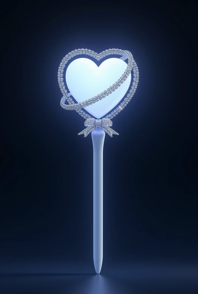 kpop lightstick but looks like magic wand. elegant and sophisticsted but cute. the stick is white, NOT TOO THIN and 15cm height. the stick has on or off button on it. On top of the stick is love. The love is chained with silver diamond chain. THE SILVER DIAMOND CHAIN IS ON TOP OF THE LOVE. IT SURROUND THE LOVE IN SPIRAL. THE SILVER DIAMOND CHAIN ONLY SURROUND LOVE NOT THE WHOLE LIGHTSTICK. The lightstick emits silver light. Glow in the dark. Preview full lightstick. No hand.