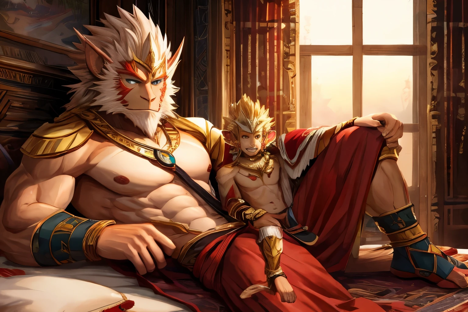 sun wukong the monkey king, smooth skin, size difference in bedroom