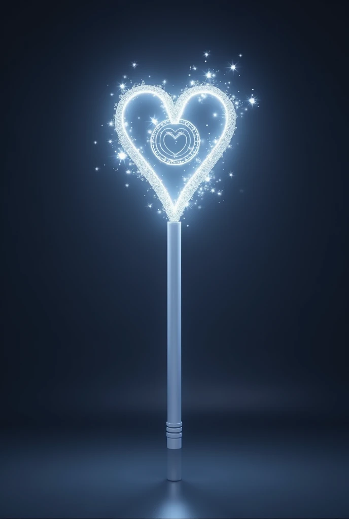 kpop lightstick but looks like magic wand. elegant and sophisticsted but cute. the stick is white, NOT TOO THIN and 15cm height. the stick has on or off button on it. On top of the stick is love. The love is chained with silver diamond chain. THE SILVER DIAMOND CHAIN IS ON TOP OF THE LOVE. IT SURROUND THE LOVE IN SPIRAL. THE SILVER DIAMOND CHAIN ONLY SURROUND LOVE NOT THE WHOLE LIGHTSTICK. The lightstick emits silver light. Glow in the dark. Preview full lightstick. No hand. No ribbon!!!! Just do what i said only