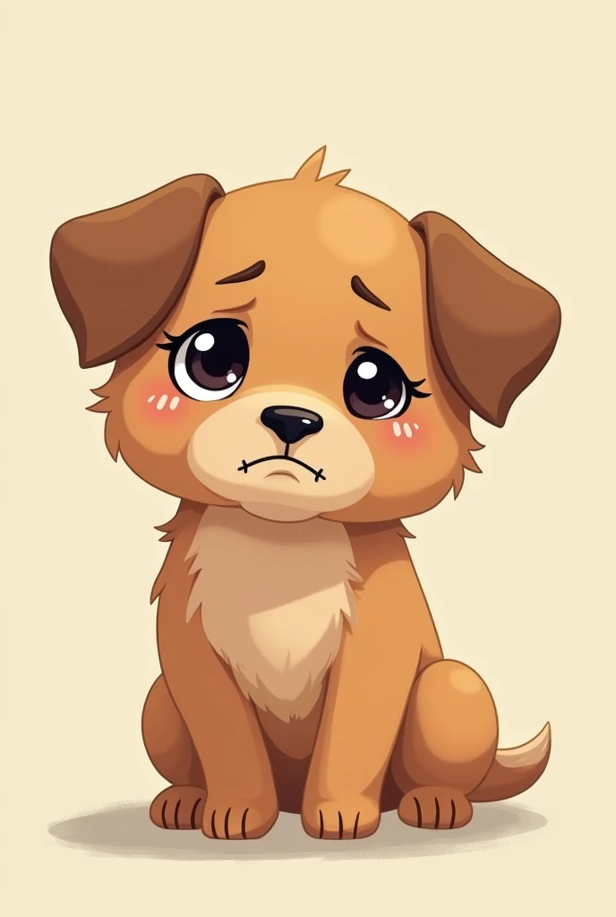 Cartoon of a brown dog with small ears and sad eyes