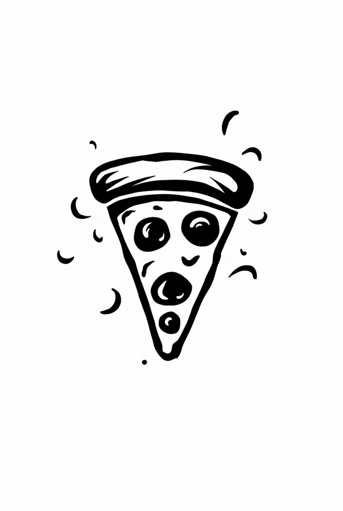A bold, black-outlined slice pizza icon on a white background