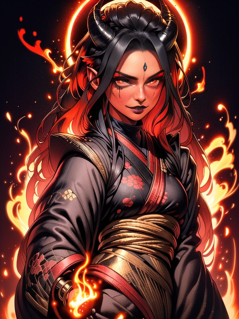RAW photo, (intricate details, high detailed skin, detailed eyes:1.1), best quality, 8k uhd, soft lighting, sideboob, short hair with long locks, hip vent, short hair, small breasts, (brown eyes:1.1), black hakama, no bra, gloves, hakama skirt, low twin braids, sash, glowing eyes <lora:SoiFon:1> <lora:Bloodborne:1>
