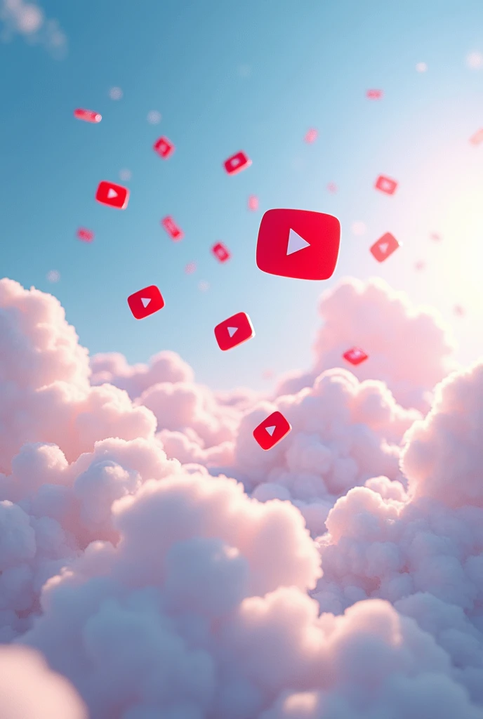 Clouds and youtube logo icons flying into the sky