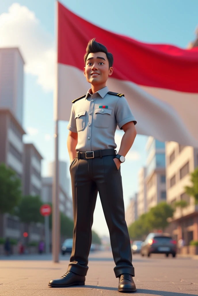 make 3D animated images. A civil servant from the district with the Indonesian flag 